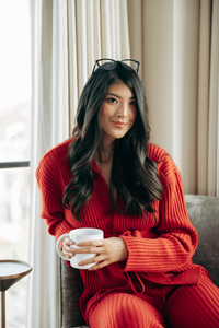 Red Italian Cashmere Blend Rib Knit Sweater Matching Set