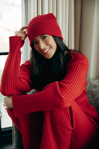 Red Italian Cashmere Blend Rib Knit Sweater Matching Set