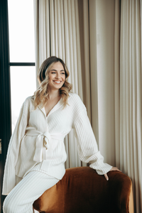 Ivory Italian Cashmere Blend Rib Knit Sweater Matching Set