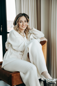 Ivory Italian Cashmere Blend Rib Knit Sweater Matching Set