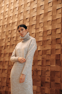 Turtleneck Midi Sweater Dress in Cashmere Wool & Metallic Yarn